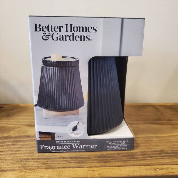 Better Homes & Gardens Electric Ribbed Ceramic Wax Warmer with Wood Base - Black - Picture 1 of 8